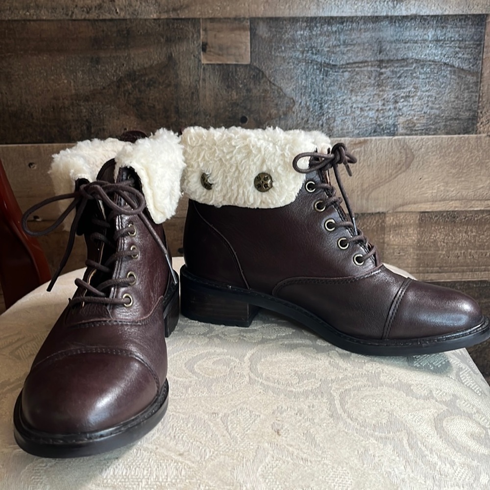 Patricia Nash Lia 2 Boots Leather/Polyester Faux-Fur Size 6